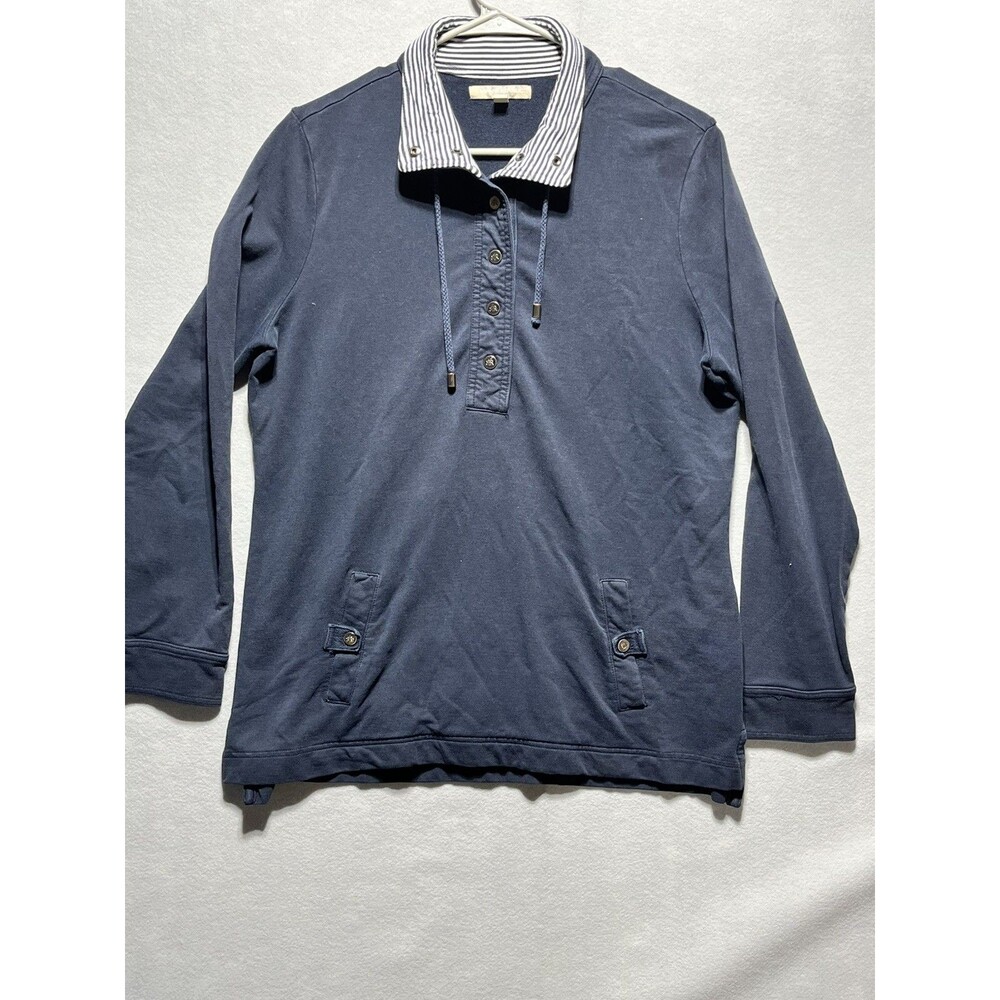 Banana Republic Women’s Medium Navy Pullover Sweatshirt Striped Collar Cotton